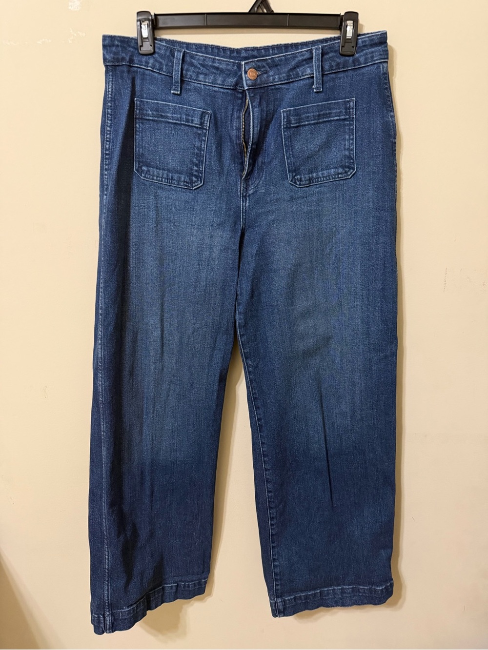 Old Navy Women's Dark Blue extra high rise wide leg 14 Jeans sailor pockets euc